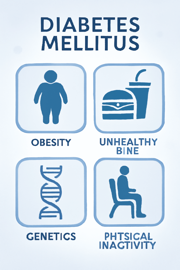 Infographic showing major cause of Diabetes Mellitus.